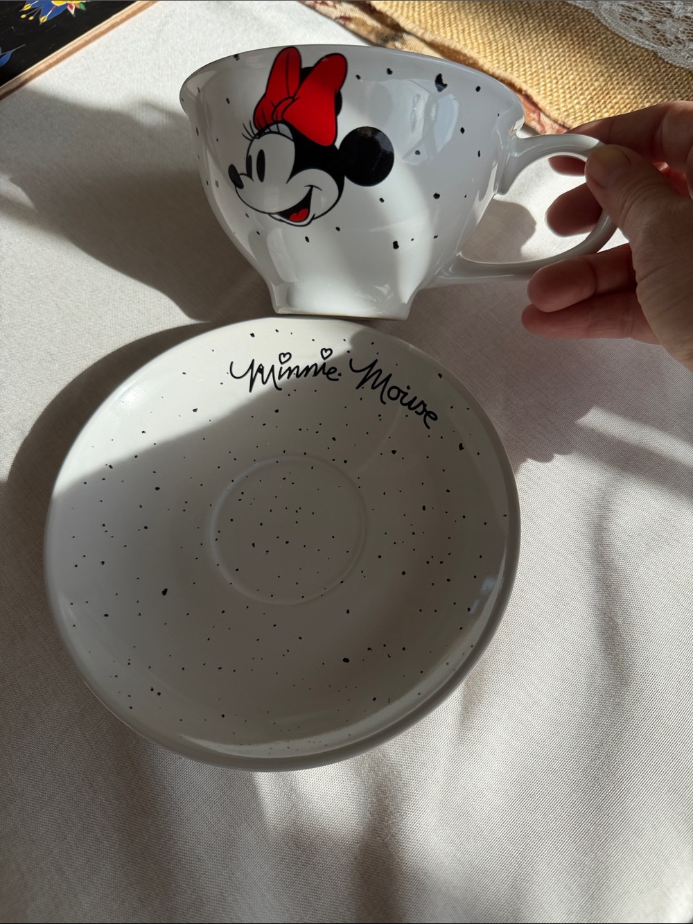 Disney Minnie Mouse Ceramic Teacup and Saucer in White, Red, Black